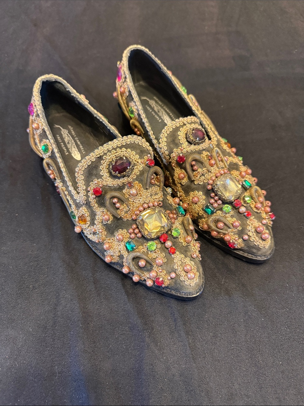 Jeffrey Campbell FREE PEOPLE HORATIO MULTI GOLD VELVET LOAFERS READ DESCRIPTION